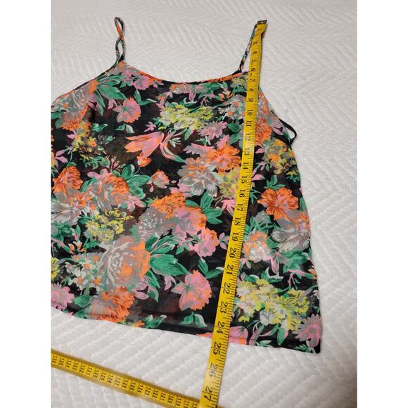 Neu Look Black Neon Sheer Floral Pattern Tank Top Women's Size 16 - Picture 5 of 5
